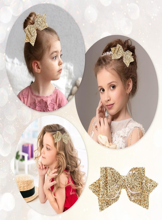 Styquenzer 2 Pcs Gold Hair Bow Clips, 5 Inch Glitter Hair Bows for Girls Sparkly Double Bowed Accessories Glitter Sequin Boutique Head Clip Delicate Satin Headwear Set for Birthday Wedding Party Back School Gift - Image 5